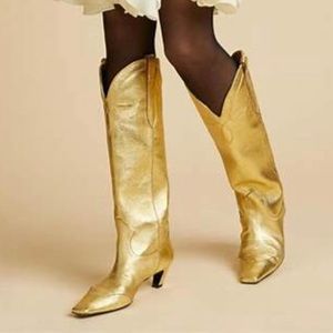 KHAITE Gold Dallas Boot size 36